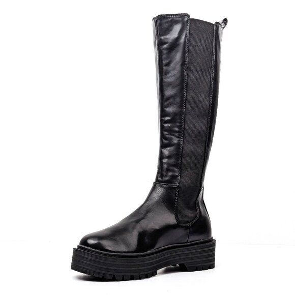 Azalea Wang Women Sue Black Vegan Leather Platform Party Fashion Boots sz 8.5 - Picture 3 of 9